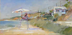 Umbrella, Ctystal Cove Oil on Panel 12x24.jpg (315583 bytes)